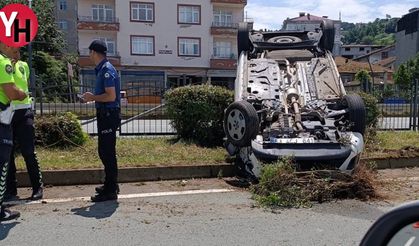 Rize'de Meydana Gelen Trafik Kazasında Araç Takla Attı