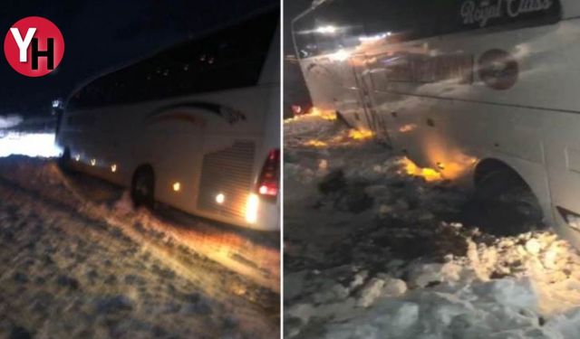 Artvin'de Kar Yağışı Yolcu Otobüsünü Yoldan Çıkardı
