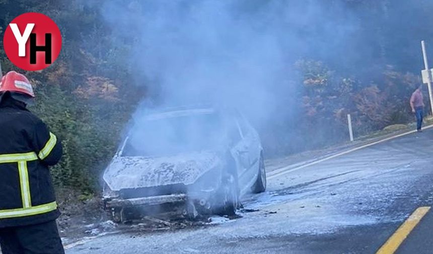 Bolu Dağı'nda otomobil yandı